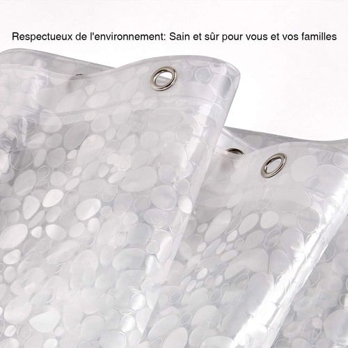 180 X 180 Cm Rideau De Douche Eva Anti-moisissure Imperméable à Galets Avec 12 Crochets Antirouil