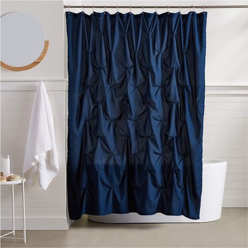 Bleu Marine-183x183cm-rideau De Douche à Tissage Gaufré, Polyester