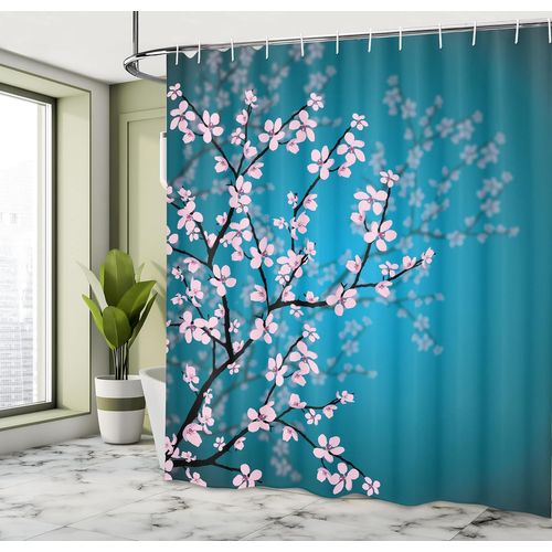 Japonais Rideau De Douche, Motif Sakura Bloom, Tissu Ensemble De Décor De Salle De Bain