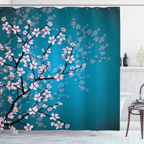 Japonais Rideau De Douche, Motif Sakura Bloom, Tissu Ensemble De Décor De Salle De Bain