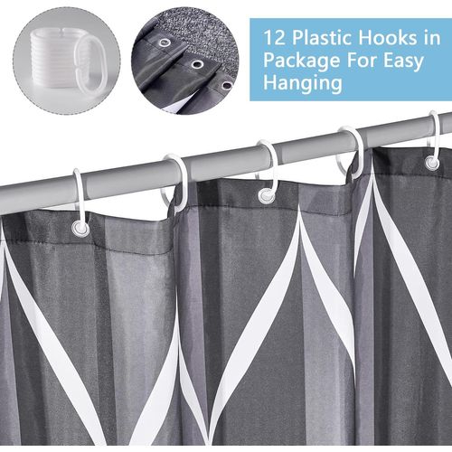 Noir Rideau De Douche 180x200cm Polyester Imperméable Tissu Lavable En Machine Rideau