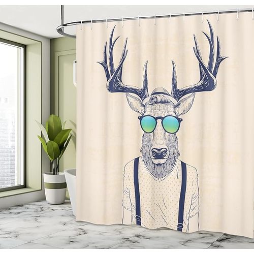 Rideau De Douche 180cm * 200cm Bois De Cerf , Funky Frais Animaux Fun, Salle De Bains En Tissu