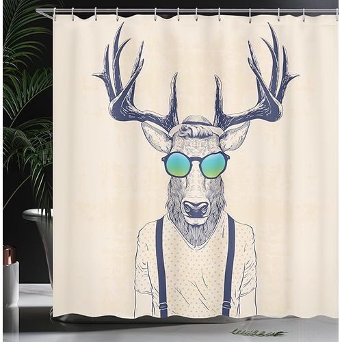 Rideau De Douche 180cm * 200cm Bois De Cerf , Funky Frais Animaux Fun, Salle De Bains En Tissu