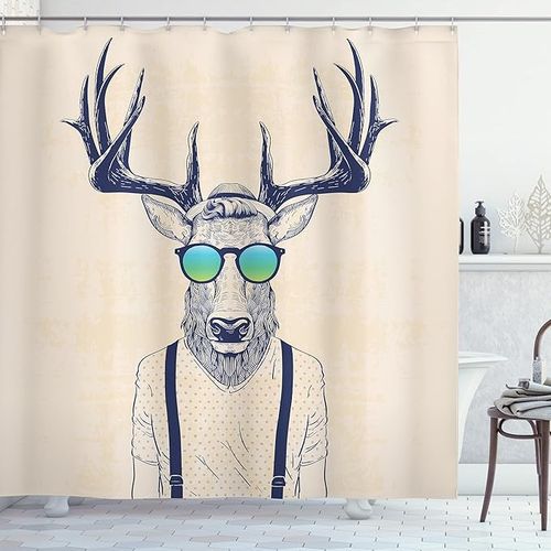 Rideau De Douche 180cm * 200cm Bois De Cerf , Funky Frais Animaux Fun, Salle De Bains En Tissu