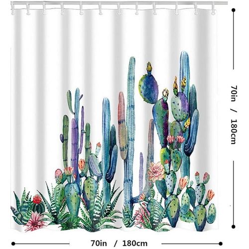 Rideau De Douche Salle De Bains Cactus 180 * 180cm  Avec Crochet, Résistant à La Moisissure