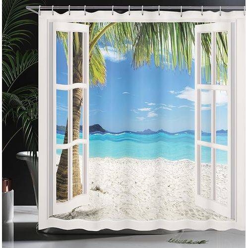 Rideau De Douche En Polyester De Plage 180 * 180cm , Arbre Tropical De Palm Beach, Ensemble