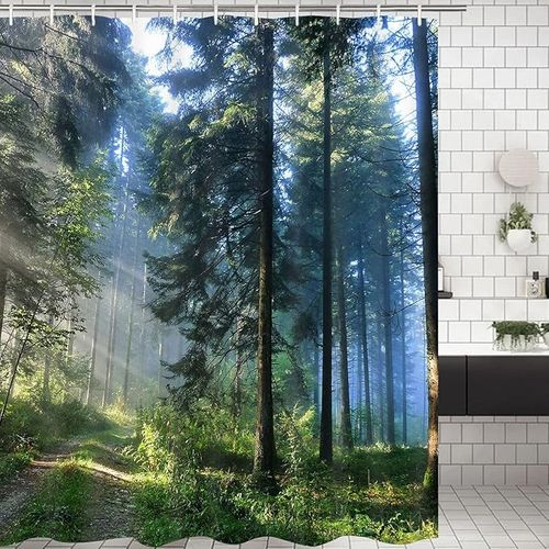 Rideau De Douche Imperméable à La Moisissure Forest Sunshine 180 X 180 Cm En Tissu Antibactérien