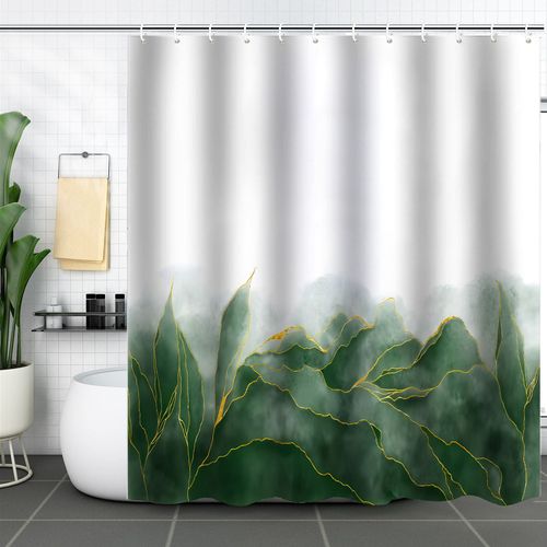 Green Simple Abstract Leaf Pattern Shower Curtain-180*180cm,, Machine Washable Polyester