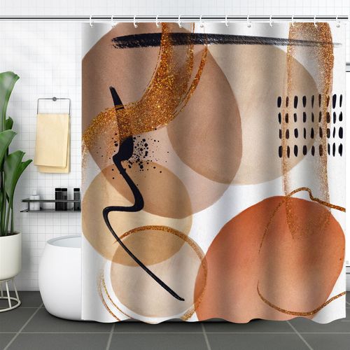 Orange Simple Abstract Leaf Pattern Shower Curtain - 180*180cm,, Rideau De Douche En Polyester