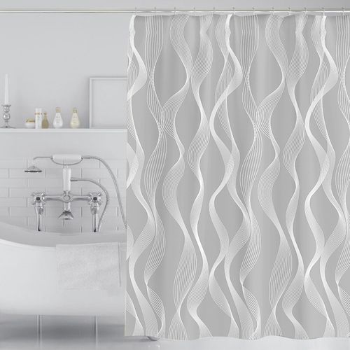 Rideau De Douche Gris à Motifs Géométriques - 180*180cm, Rideau De Douche En Polyester Lavable