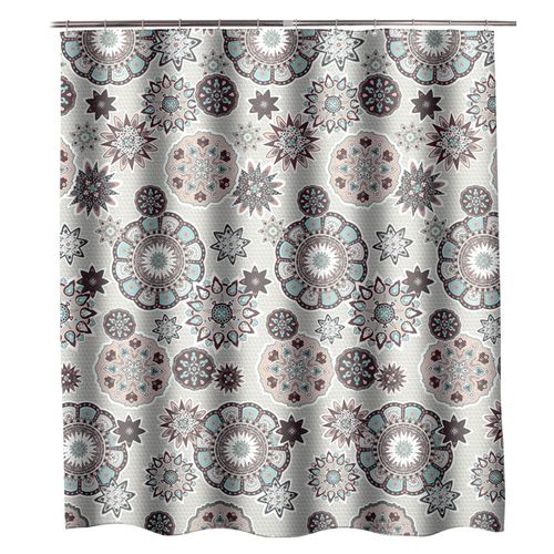 Rideau De Douche Gris à Motif Mandala - 180*180cm, Rideau De Douche En Polyester Lavable180*180cm