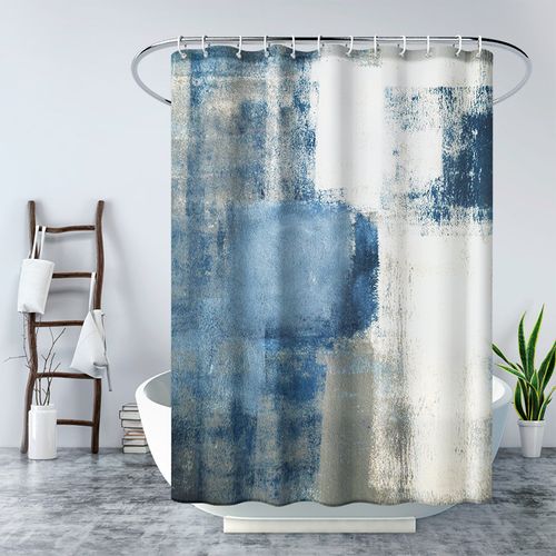 180*180cm Rideau De Douche Imperméable Avec Crochets Patchwork Bleu , Haute Qualité, Anti-moisis