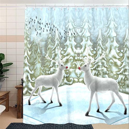 180*180cm Rideau De Douche Imperméable Avec Crochets Cerf De Noël , Haute Qualité, Anti-moisissu