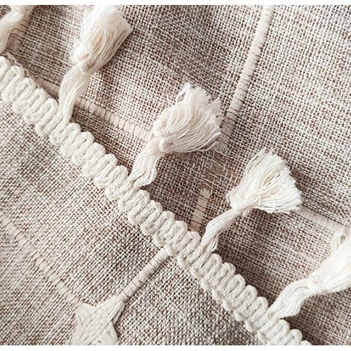 180*180cm Rideau De Douche à Pompon En Polyester Lin Kaki , Rideau De Douche Imperméable