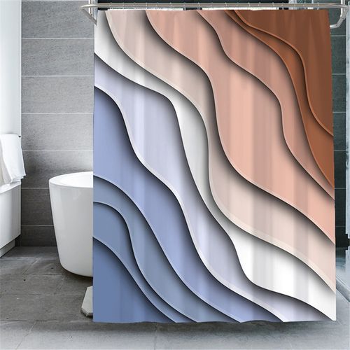 180*180cm Rideau De Douche Abstrait à Vagues Marron , Rideau De Douche Imperméable Avec Crochets