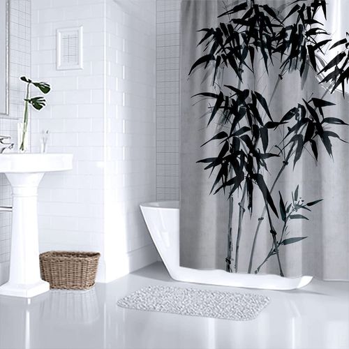 180*180cm Rideau De Douche En Bambou, Rideau De Douche Imperméable Avec Crochets, Haute Qualité