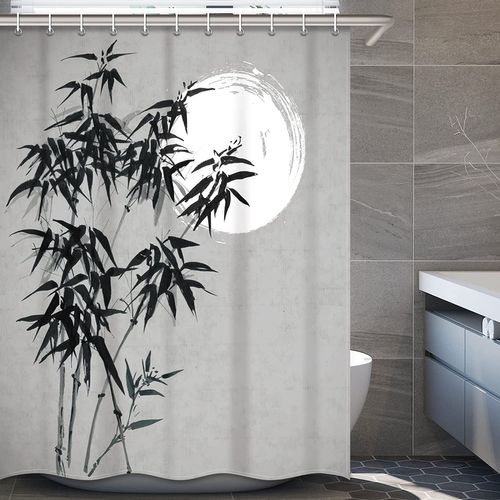 180*180cm Rideau De Douche En Bambou, Rideau De Douche Imperméable Avec Crochets, Haute Qualité