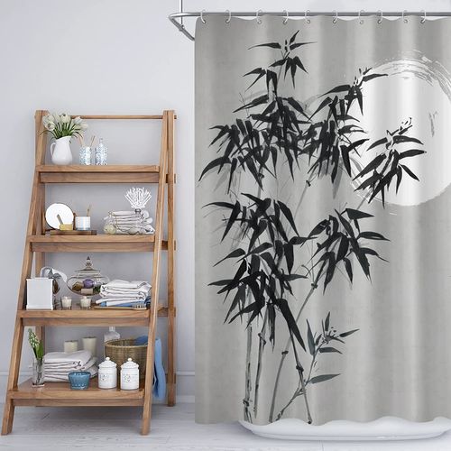 180*180cm Rideau De Douche En Bambou, Rideau De Douche Imperméable Avec Crochets, Haute Qualité
