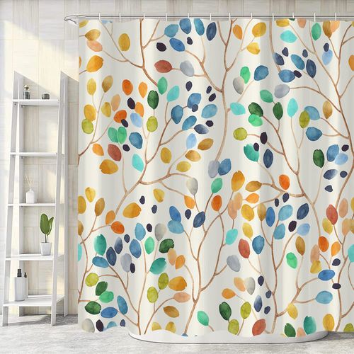 180*180cm Rideau De Douche Fleurs Botaniques Avec Crochets Rideau De Douche Imperméable