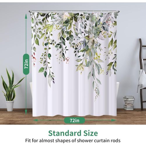 180x180cm，vert Rideau De Douche Floral Avec 12 Crochets, Rideaux De Douche En Polysilicium Imper