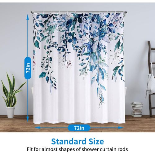 180x180cm，bleu Rideau De Douche Floral Avec 12 Crochets, Rideaux De Douche En Polysilicium Imper