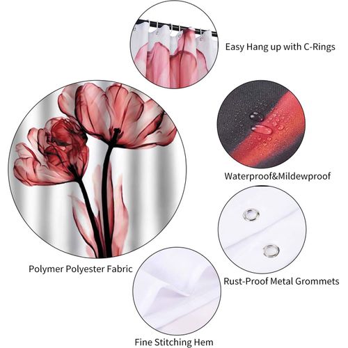 180x180cm，rideau De Douche Rideau De Salle De Bain 3d Imperméable Avec 12 Anneaux Crochets