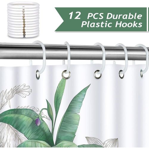 180 X 180 Cm Avec 12 Crochets Rideau De Douche Feuille De Bananier Vert Plantes Tropicales