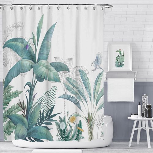 180 X 180 Cm Avec 12 Crochets Rideau De Douche Feuille De Bananier Vert Plantes Tropicales