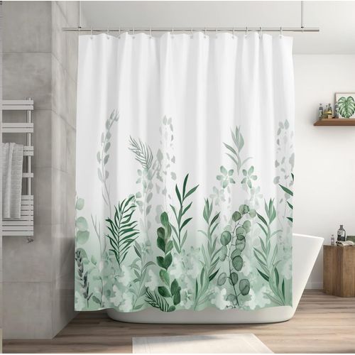180 X 200 Cm Bleu Rideau De Douche En Tissu Polyester, Forêt Vierge, Prairie, Plantes Vertes