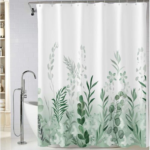 180 X 200 Cm Bleu Rideau De Douche En Tissu Polyester, Forêt Vierge, Prairie, Plantes Vertes