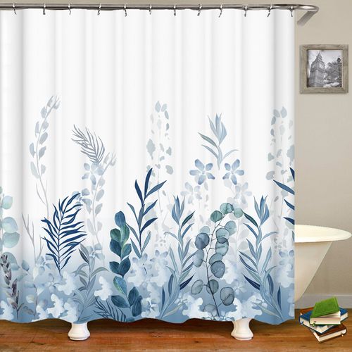 180 X 200 Cm Bleu Rideau De Douche En Tissu Polyester, Forêt Vierge, Prairie, Plantes Vertes
