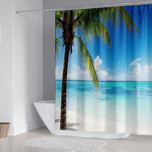 180x180 Design Rideau De Douche Motif Mer Tropical Palmiers Plage Textile Ciel Nuage Rideau Résis