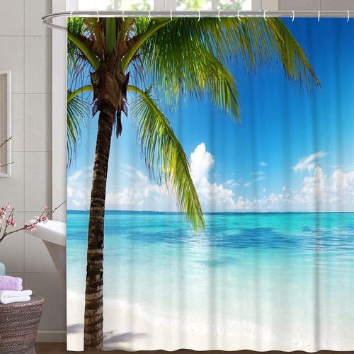180x180 Design Rideau De Douche Motif Mer Tropical Palmiers Plage Textile Ciel Nuage Rideau Résis
