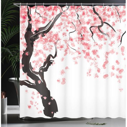 Floral Rideau De Douche, 180 Cm X 200 Cm, Rose Noir, Arbre De Fleurs De Cerisier, Tissu Ensemble