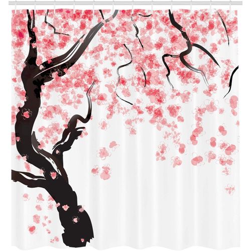 Floral Rideau De Douche, 180 Cm X 200 Cm, Rose Noir, Arbre De Fleurs De Cerisier, Tissu Ensemble