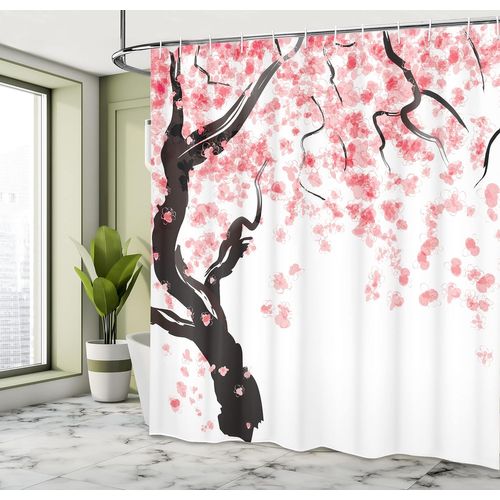 Floral Rideau De Douche, 180 Cm X 200 Cm, Rose Noir, Arbre De Fleurs De Cerisier, Tissu Ensemble