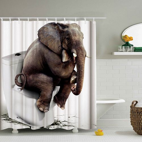 Avec 12 Anneaux Pas De Tapis  L'éléphant 180*200cm Rideau De Douche Tissu Animale Imperméable