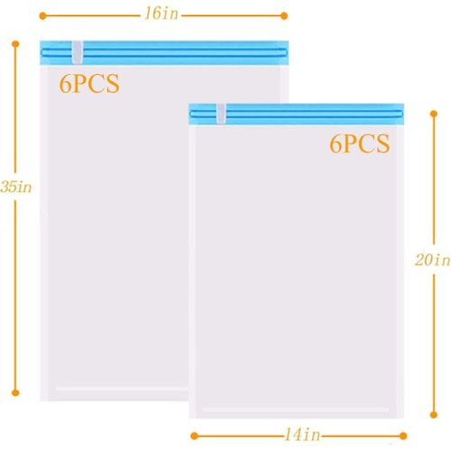 Sacs De Rangement Sous Vide 12 Pièces 6 Sacs 60x40cm Et 6 Sacs 50x35cm, Pas Besoin De Pompepour