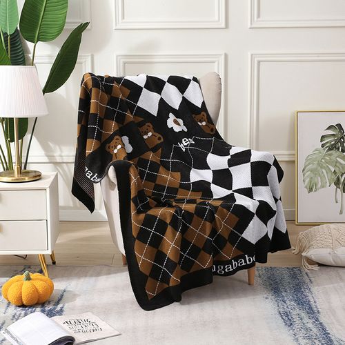 110x130cm Couverture Tricotée Petit Ours De Café Plaid Doux Confortable Durable