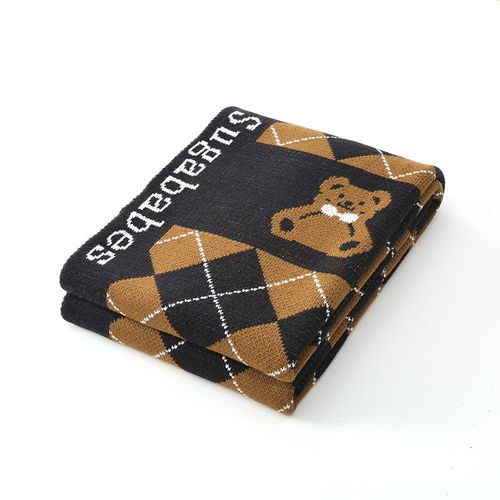 110x130cm Couverture Tricotée Petit Ours De Café Plaid Doux Confortable Durable