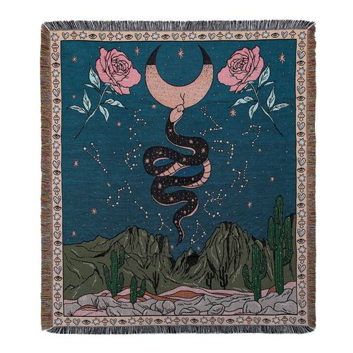Plaid Le Serpent Tricotée Décorée Avec Des Franges - 160x130cm