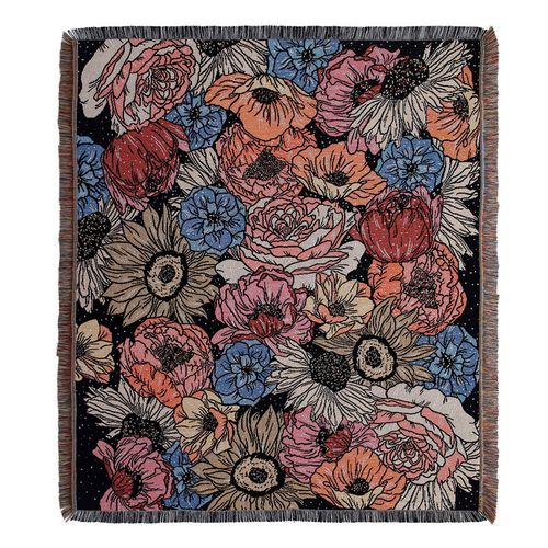 Plaid Fleurs Tricotée Décorée Avec Des Franges Bohême - 160x130cm