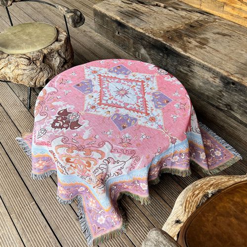 Plaid Modèle Tricotée Décorée Avec Des Franges Bohême - 160x130 Cm - Rose