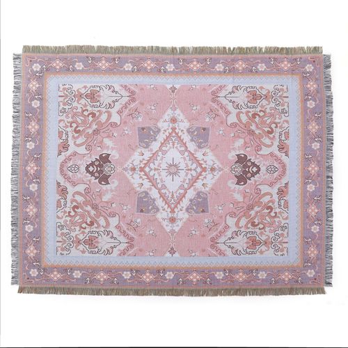 Plaid Modèle Tricotée Décorée Avec Des Franges Bohême - 160x130 Cm - Rose