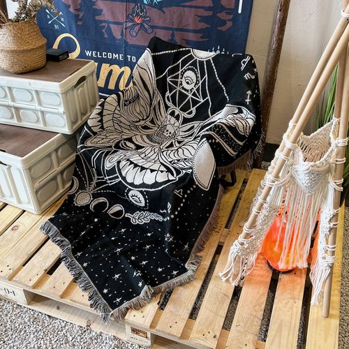 Plaid Papillon Noir Et Blanc Tricotée - 160x130cm