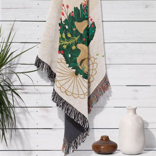 Plaid Arbre De Noël Écureuil Tricotée Décorée Avec Des Franges - 160x130cm