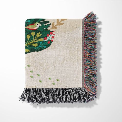 Plaid Arbre De Noël Écureuil Tricotée Décorée Avec Des Franges - 160x130cm