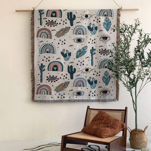 Plaid Tricotée Décorée Avec Des Franges Bohême - 160x130cm