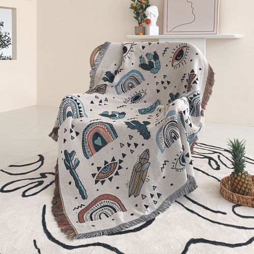 Plaid Tricotée Décorée Avec Des Franges Bohême - 160x130cm