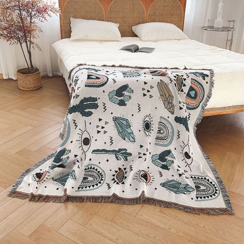 Plaid Tricotée Décorée Avec Des Franges Bohême - 160x130cm